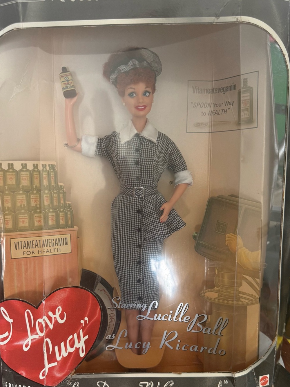I Love Lucy Lucille Ball Doll in Black & White Houndstooth Dress